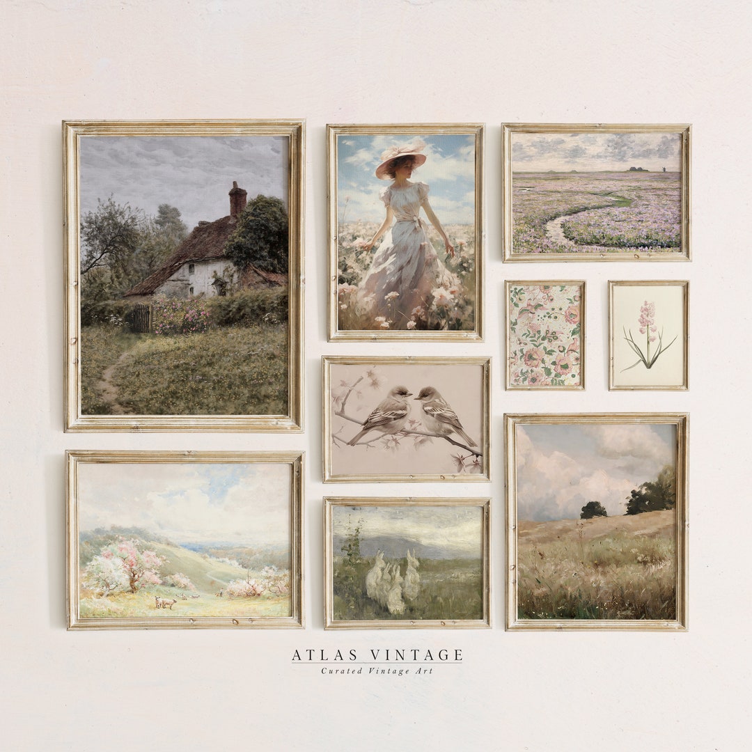 Spring Gallery Wall Set Prints, Vintage Muted Green Neutral Tone Print ...