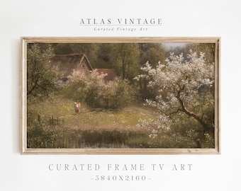 Vintage Spring Landscape Painting: Farmhouse TV Art (Digital Download)