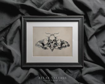 Halloween Skull Moth Print, Gothic Dark Academia Wall Art (Digital Download)
