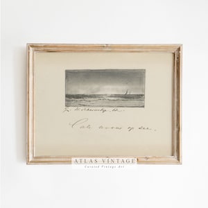 Minimalist Neutral Coastal Antique Sketch Print | Muted Beach House Printable Wall Art | Abstract Seascape Digital Download