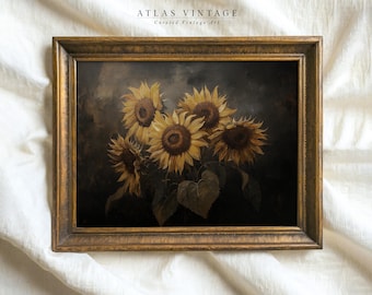 Rustic Sunflower Painting Print, Vintage Autumn Floral Wall Art (Digital Download)