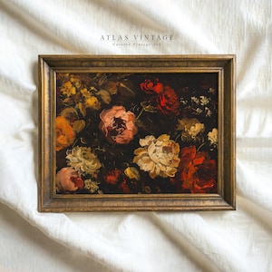 Vintage Autumn Floral Print | Dark Fall Flower Painting | Moody Botanical Room Decor | Thanksgiving Printable Wall Art | Digital Download