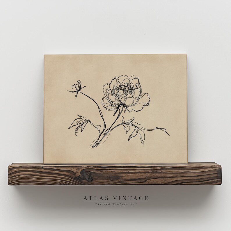 Elegant vintage floral sketch in digital download format