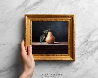 Vintage Pear Still Life Painting, Rustic Kitchen Decor (Digital Download)