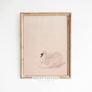Vintage Nursery Print | Antique Swan Wall Decor | Watercolor Girl Room Decor| French Country Printable Wall Art| Farmhouse Digital Art Print