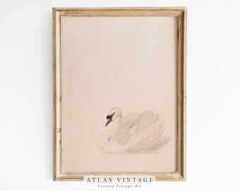 Vintage Swan Watercolor Print | French Country Nursery Decor (Digital Download)