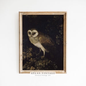 Antique Owl Oil Painting | Vintage HALLOWEEN Printable Wall Art | Dark Academia Print | Dark Cottagecore Wall Décor | Moody Digital Download