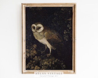 Antique Owl Oil Painting | Moody Dark Academia Wall Art (Digital Download)