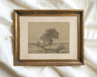 Vintage Tree Sketch Print, Antique Landscape Art (Digital Download)