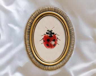 Vintage lieveheersbeestje schilderij print, rode insectenkwekerij afdrukbare muurkunst, bug illustratie poster Cottagecore zomer decor, digitale download