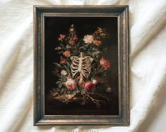 Vintage Halloween Dekor, botanischer Skelett Druck (Digitaler Download)