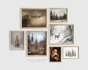 Christmas Gallery Wall Art Set, Moody Winter Prints (Digital Download)