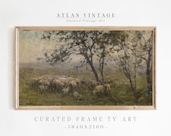 Vintage Sheep Landscape Frame TV Art, Rustic Farmhouse Decor (Digital Download)