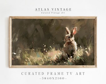 Vintage Easter Bunny Frame TV Art, Moody Rabbit painting Samsung Frame TV, Spring Landscape Farmhouse Décor, Cottagecore Lastsecond Décor
