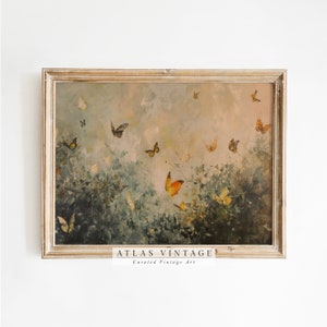 Vintage Butterfly Garden Painting, Rustic Insect Wall Art (Digital Download)
