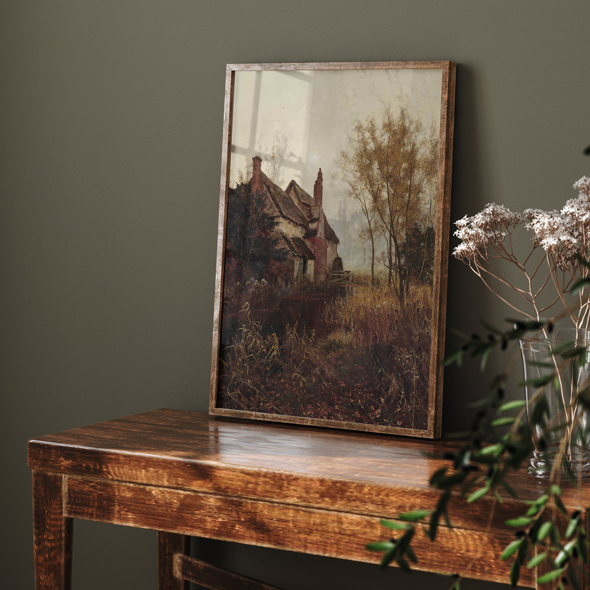 Vintage Fall Cottage Print | Autumn Landscape Printable Wall Art ...