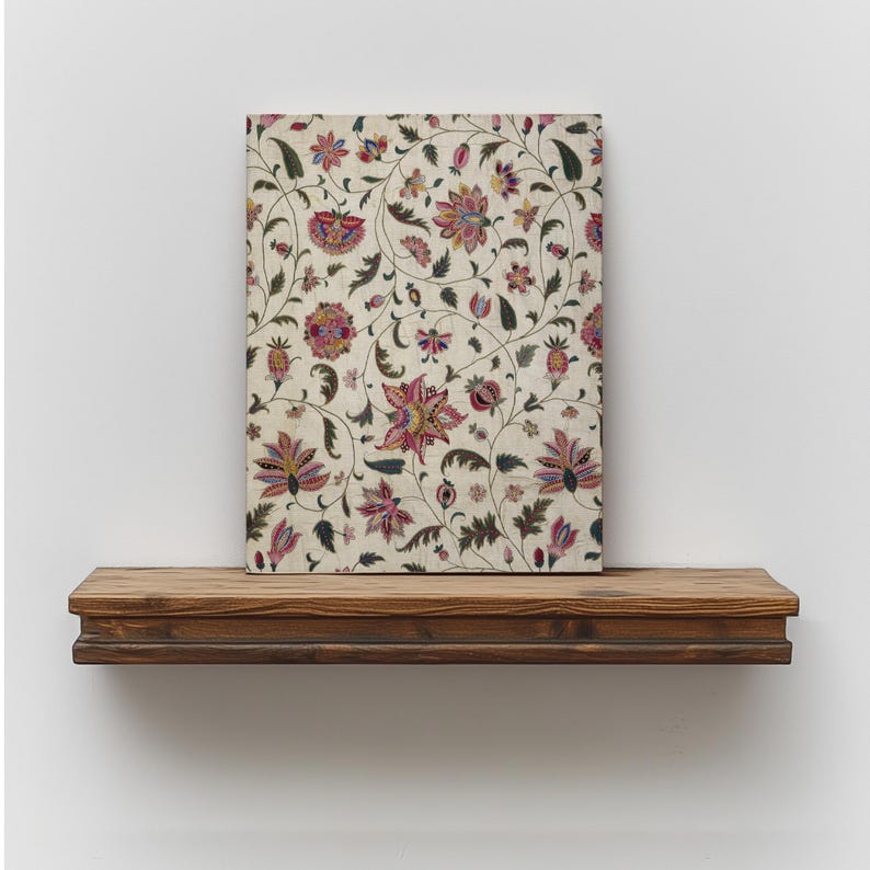 Mughal-inspired tapestry artwork featuring elegant floral designs.