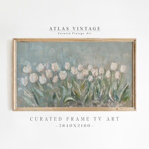 Vintage Tulpenblume Sommer TV-Kunst, weiße Blumen Frühlingsmalerei Samsung TV-Kunst, botanischer Garten Bauernhaus Dekor Französischer Land-Bildschirmschoner