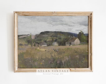Vintage Landscape Painting Print, Countryside Cottage Decor (Digital Printable)