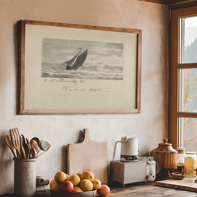 Vintage sailboat sketch for lake house decor