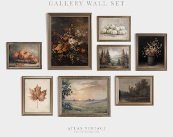 Vintage Fall Gallery Wall Art Set, Rustic Autumn Landscape, Botanical Decor (Digital Download)