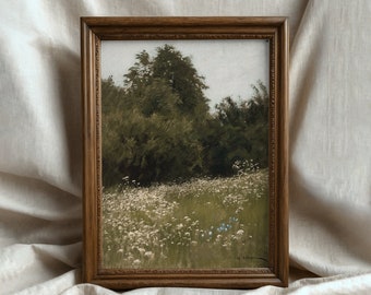 Vintage Summer Meadow Print | Rustic Farmhouse Flower Landscape Decor Digital  | Countryside Green Field Nature Painting Printable Wall Art