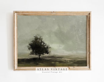Moody Spring Landscape Print, Vintage Tree Scenery Painting (Digital Download)