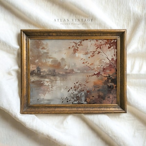 Vintage Herbst Landschaft Druck - Antike Herbst See Aquarell Malerei Stimmungsvolle Landschaftsdekor - Rustikale Cottagecore druckbare Wandkunst