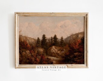 Vintage Moody Autumn Print | Antique Fall Painting | French Country Wall Decor Digital | Farmhouse Printable Wall Art | Warm Tone Landscape