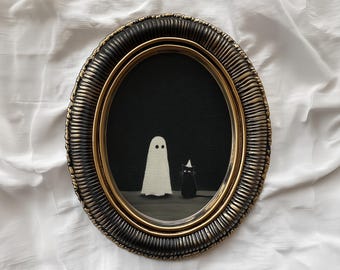 Geist und schwarze Katze Print: Gruseliges Halloween Dekor (Digitaler Download)