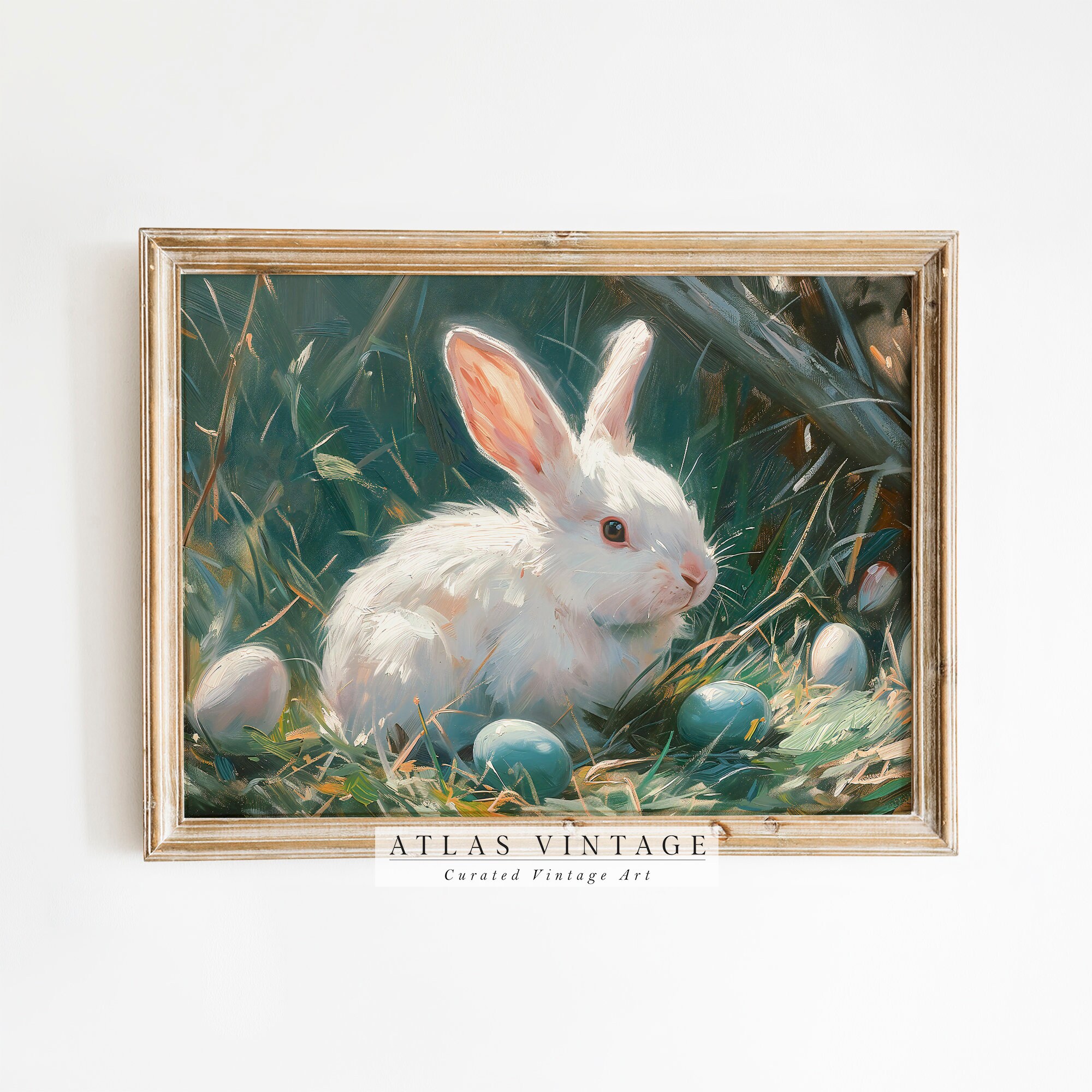 Vintage Easter Bunny Print, Antique Rabbit & Colorful Easter Eggs ...