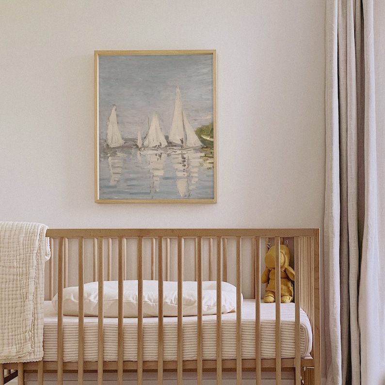 Printable nautical wall art with vintage sailboat