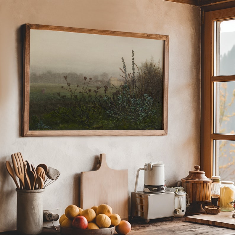 "Printable Wall Art - Vintage Misty Morning Scene"