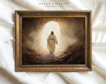 Vintage Jesus Resurrection Art Print, Christian Easter Decor (Digital Download)