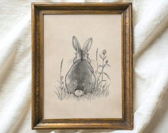 Vintage Bunny Sketch Print, Rustic Nursery Wall Art (Digital Download)