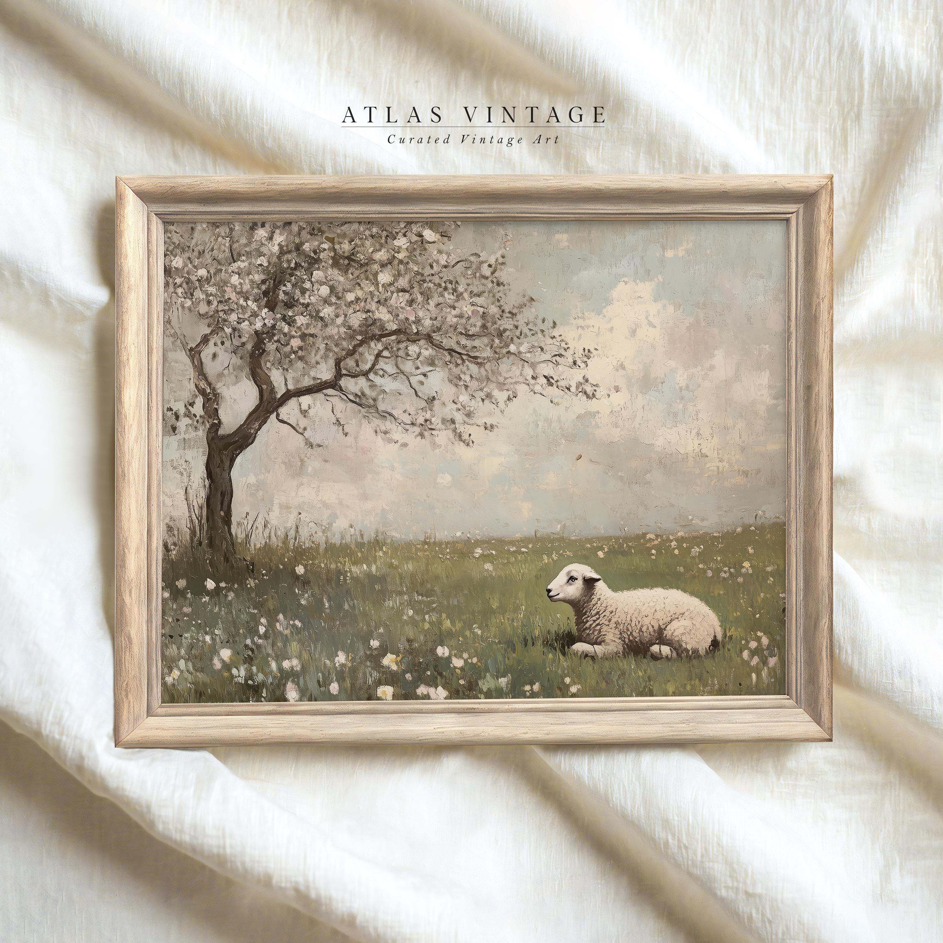 Vintage Lamb Meadow Print, Rustic Farmhouse Wall Art (digital Download ...