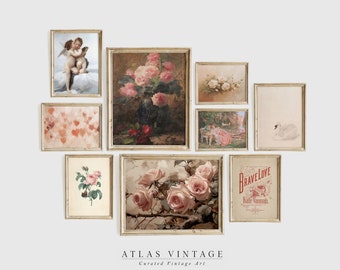 Vintage Valentine's Day Set Of 9 Prints, Antique Valentine Printable Wall Art, Valentine Gallery Wall Set, Romantic Farmhouse Decor Digital