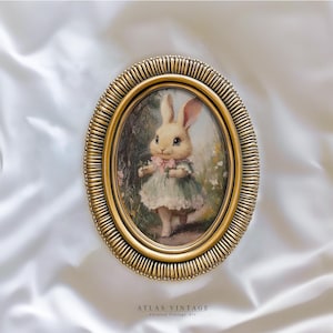 Vintage Victorian Easter Bunny Print, Rabbit in Blue Dress in Floral Spring Forest Painting Printable Wall Art, Spring Decor Digital Prints