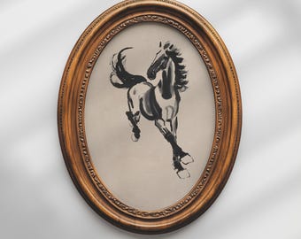 Vintage Black Horses Art Print, Modern Equestrian Etching (Digital Download)