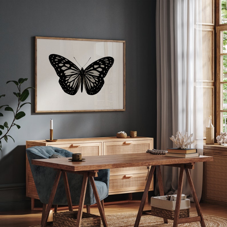 Printable gothic wall art, vintage butterfly print