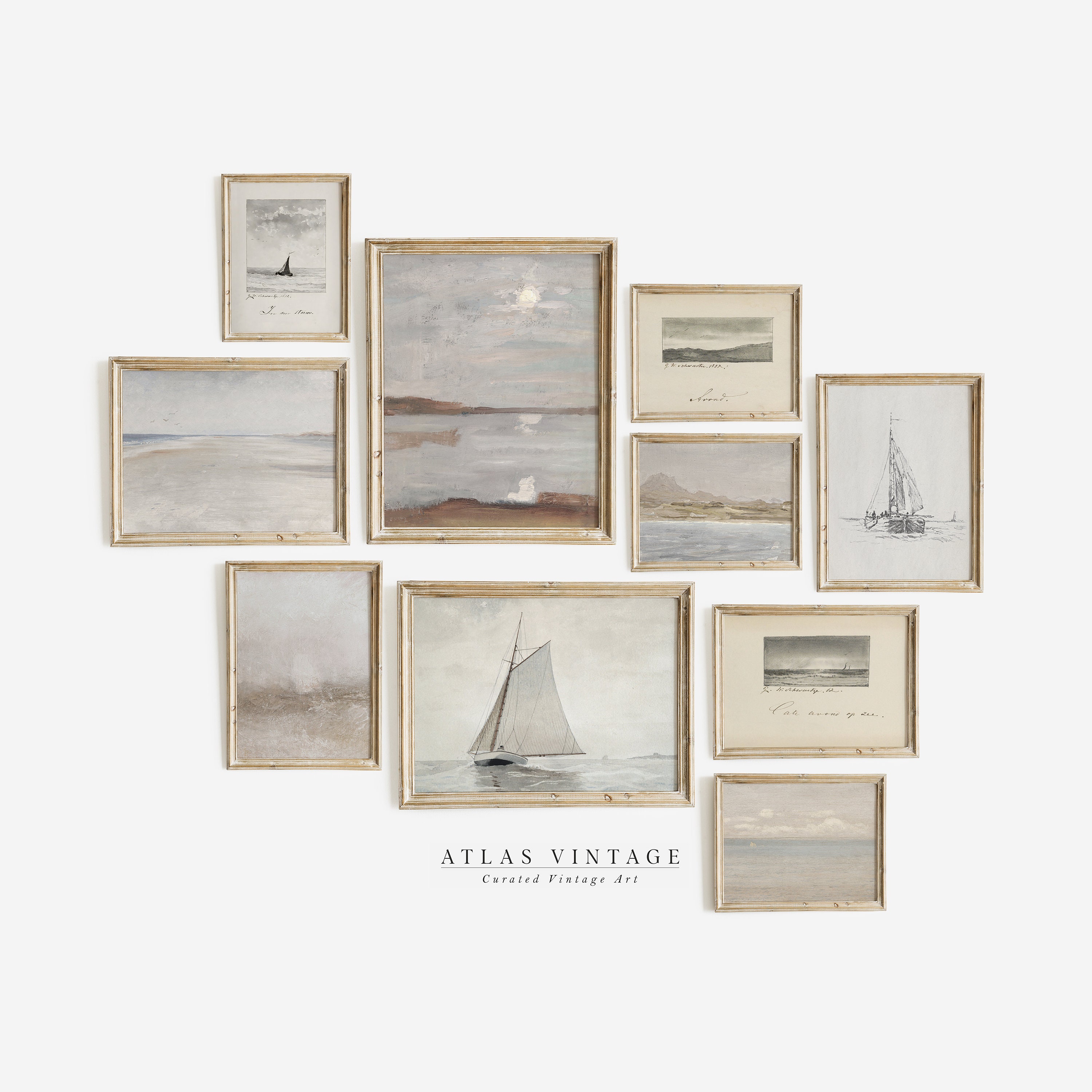 Vintage Coastal Sailboat Art Set – Neutral Seaside Prints (digital ...