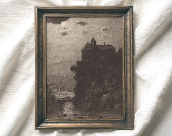 Dark Academia Castle Print | Vintage Gothic Landscape (Digital Download)