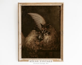 Vintage Owl & Rat Painting | Gothic Halloween Print (Digital Download)