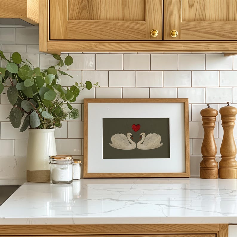 Vintage Swan Valentines Day Print, Love Swan Painting, Sage Green Valentine Decor, Romantic Printable Wall Art, Love Bird Digital Prints