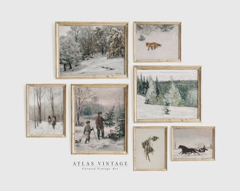 Winter Gallery Wall Prints | Vintage Christmas Wall Décor | Neutral Winter Gallery Wall Set | Landscape Painting Wall Art| Digital Printable