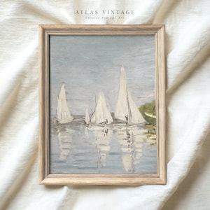Vintage Sailboat Painting Print | Nautical Wall Art Summer Printable | Antique Lake House Seascape Summer Decor Digital Download