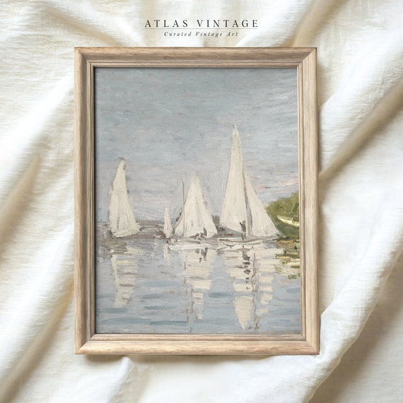 Vintage Sailboat Painting Print | Nautical Wall Art Summer Printable | Antique Lake House Seascape Summer Decor Digital Download