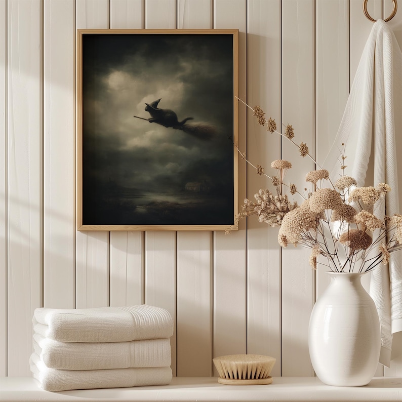 Cottagecore-inspired spooky wall art with dark academia elements