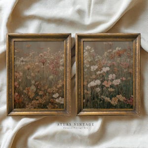 2er-Set Stimmungsvoller Herbstblumendruck Dunkel Vintage Wildblumen Malerei Galeriewand Set druckbare Wandkunst, rustikale Herbst botanisches Dekor digital