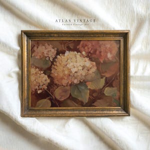 Rustic Fall Hydrangea Flower Oil Painting Print, Vintage Autumn Floral Printable Wall Art, Cozy Warm Farmhouse Decor Moody Digital Download